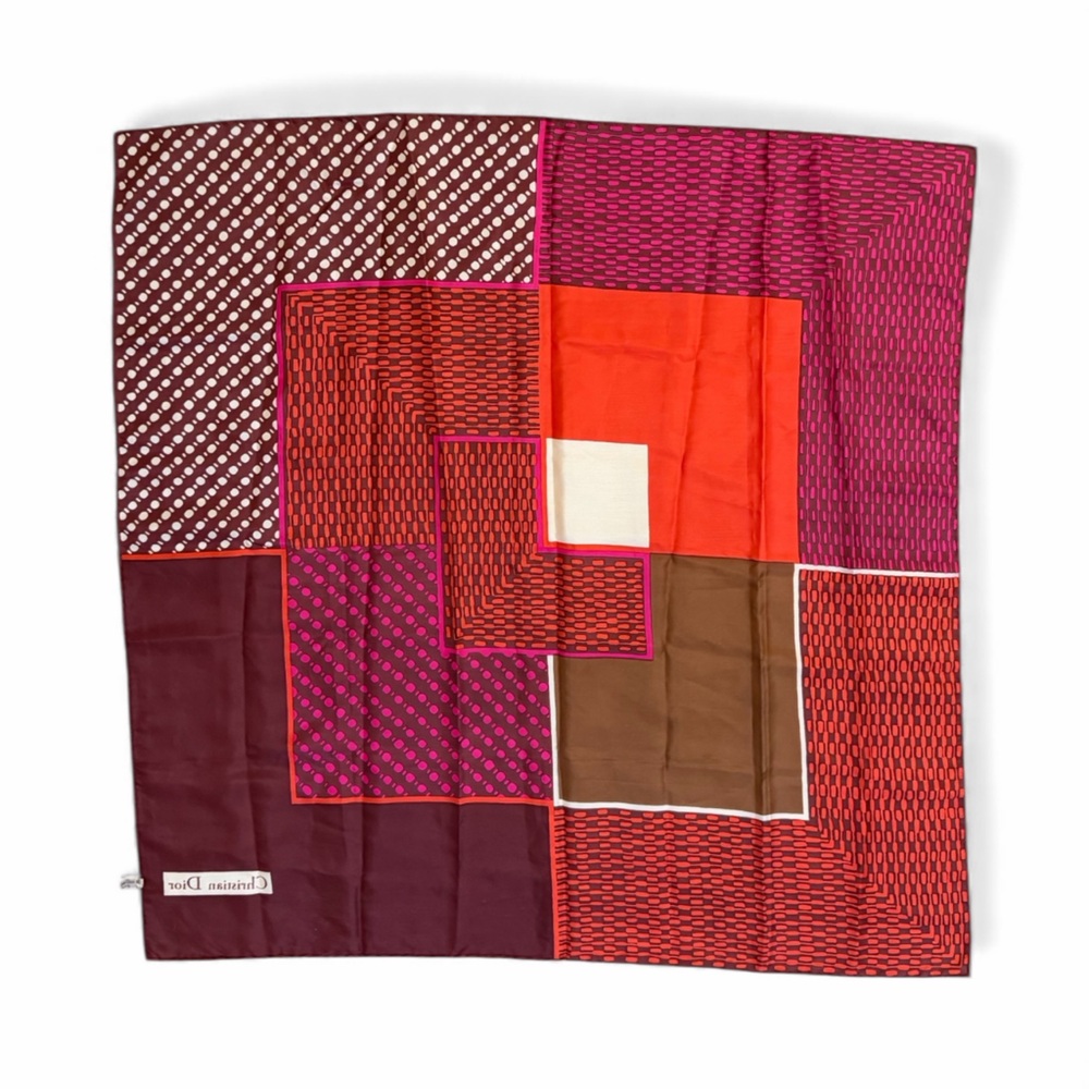 Christian Dior Vintage 100% Silk Square Scarf – Geometric Block Print - Picture 3 of 7